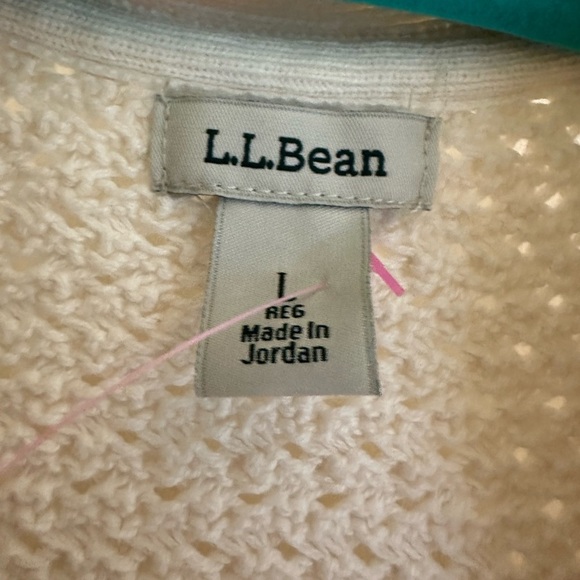 L.L. Bean Ivory Cable Knit Faux Wood Button Down Cardigan Sweater size Large - Picture 2 of 6